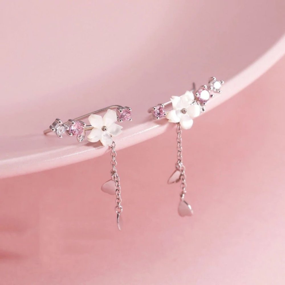 *NEW 925 Sterling Silver Diamond Flower Earrings Z - Picture 9 of 10